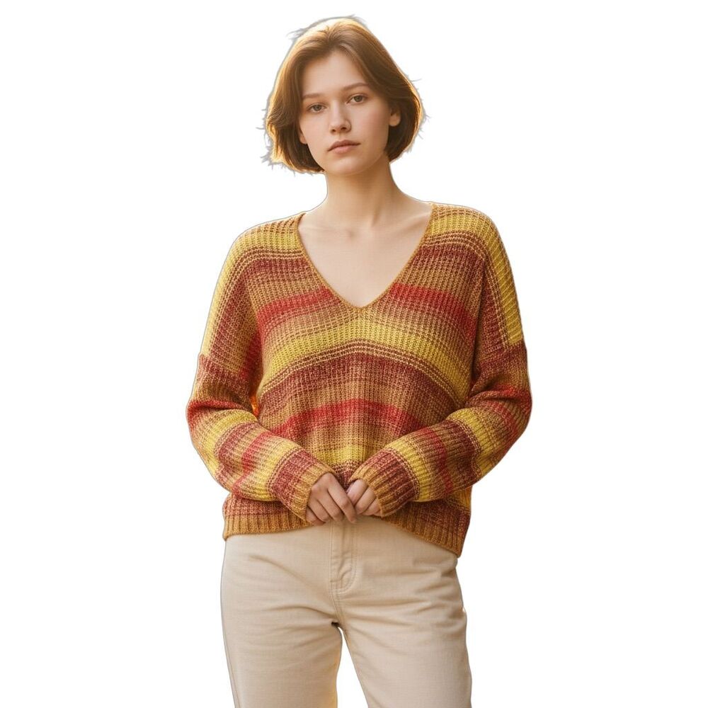 Express Women's XS Striped V-Neck Cropped Sweater Multicolor Pullover